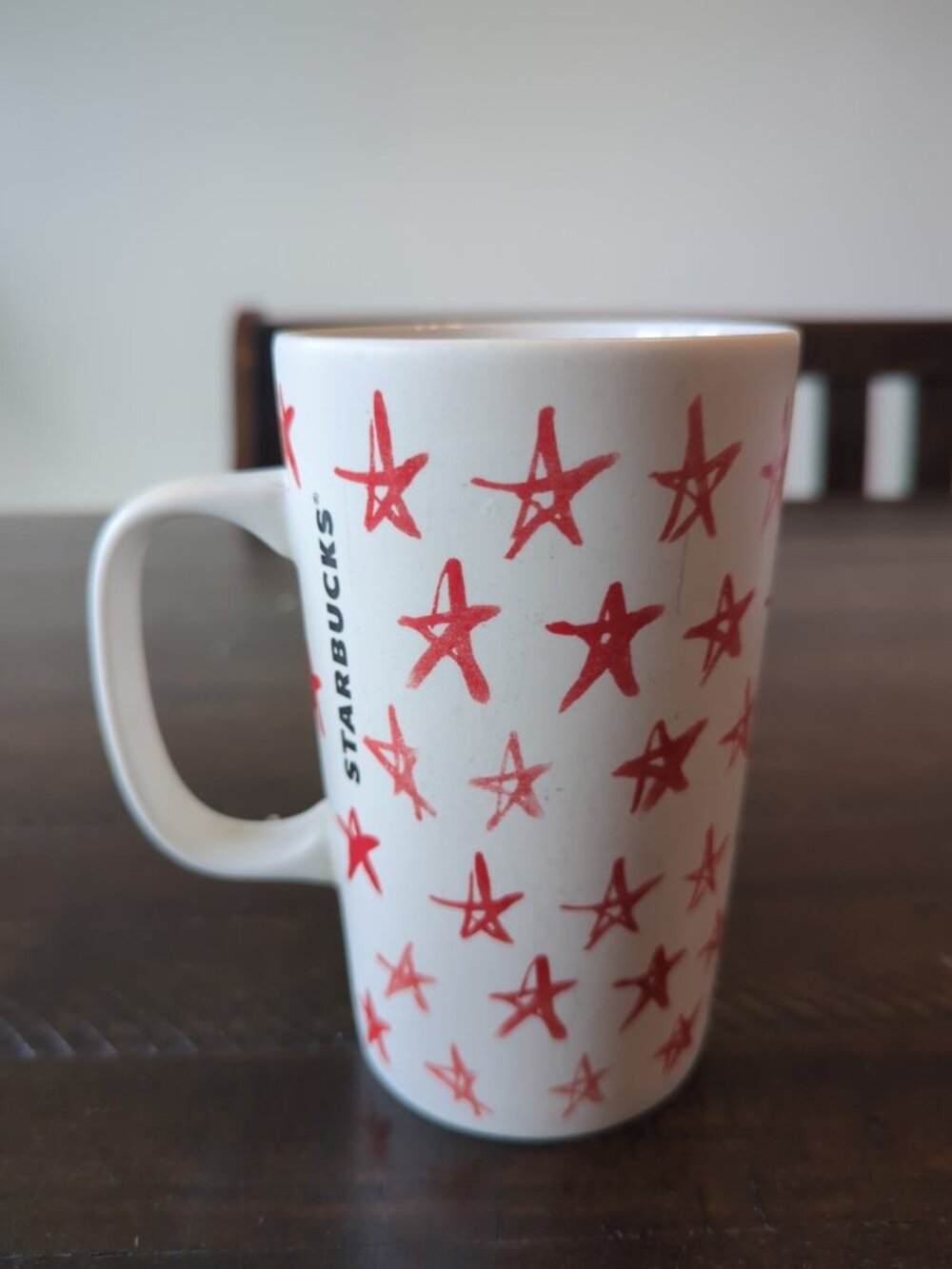 Starbucks 2014 Tall Coffee Mug Tea Cup Red Stars Black Siren Mermaid Logo 16 oz - Picture 2 of 4